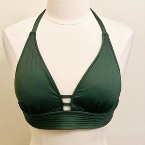 Kona Sol Army Green Triangle Halter Tie Back Padded Bikini Top Size M